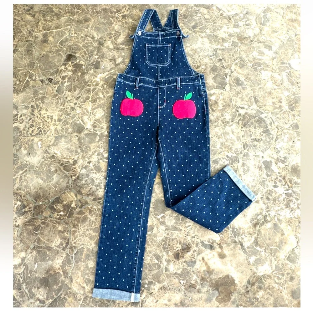 Gymboree Apple Dot Overalls Denim Teachers Favorite School Polka Dot Bib Size 8